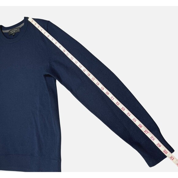 Rag & Bone Merino Wool Crewneck Sweater Arm Lt Color Block Size Medium Navy Blue - Picture 13 of 13